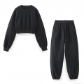 Women's 2 Piece Casual Lounge Set Cropped Long Sleeve Sweatshirt And Drawstring High Waist Jogger Pants Polyester Blend Solid Color Tracksuit Streetwear Outfits Women's 2 Piece Casual Lounge Set Cropped Long Sleeve Sweatshirt And Drawstring High Waist Jogger Pants Polyester Blend Solid Color Tracksuit Streetwear Outfits