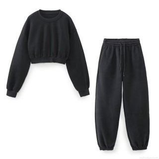 Women's 2 Piece Casual Lounge Set Cropped Long Sleeve Sweatshirt And Drawstring High Waist Jogger Pants Polyester Blend Solid Color Tracksuit Streetwear Outfits Women's 2 Piece Casual Lounge Set Cropped Long Sleeve Sweatshirt And Drawstring High Waist Jogger Pants Polyester Blend Solid Color Tracksuit Streetwear Outfits