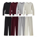 Women's Casual Two-Piece Loungewear Set Solid Round Neck Sweatshirt And High Waist Wide Leg Pants Set Polyester Sporty Tracksuit For Women Women's Casual Two-Piece Loungewear Set Solid Round Neck Sweatshirt And High Waist Wide Leg Pants Set Polyester Sporty Tracksuit For Women