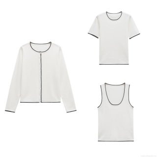 Women's 3-Piece Knit Set Contrast Trim Long Sleeve Cardigan Short Sleeve T-Shirt Cami Vest Casual Streetwear Outfits Mercerized Cotton White Black Trim Knitwear Tops Women's 3-Piece Knit Set Contrast Trim Long Sleeve Cardigan Short Sleeve T-Shirt Cami Vest Casual Streetwear Outfits Mercerized Cotton White Black Trim Knitwear Tops