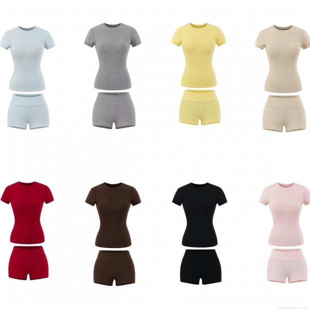 Women's Ribbed Knit Two Piece Set Round Neck Short Sleeve Slim Fit T-Shirt and High Waist Bodycon Shorts Casual Summer Loungewear Sportswear Outfits Women's Ribbed Knit Two Piece Set Round Neck Short Sleeve Slim Fit T-Shirt and High Waist Bodycon Shorts Casual Summer Loungewear Sportswear Outfits