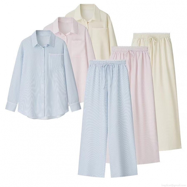 Women's Striped Lace Trim Loungewear Set Polyester Long Sleeve Button Down Shirt And Elastic Waist Wide Leg Casual Pants Street Fashion Two Piece Set Women's Striped Lace Trim Loungewear Set Polyester Long Sleeve Button Down Shirt And Elastic Waist Wide Leg Casual Pants Street Fashion Two Piece Set