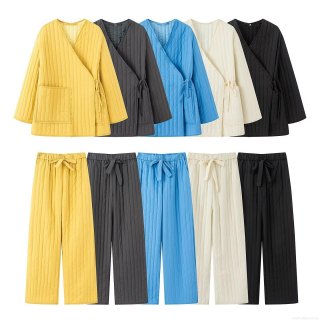 Women's Kimono Style Quilted Loungewear Set Warm Polyester Padded Home Suit Lace-up Top and Drawstring Wide Leg Pants Soft Japanese Casual Pajamas Winter Clothing Women's Kimono Style Quilted Loungewear Set Warm Polyester Padded Home Suit Lace-up Top and Drawstring Wide Leg Pants Soft Japanese Casual Pajamas Winter Clothing