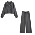 Women's 2-Piece Lounge Set 100% Polyester Zip Up Cropped Jacket and Wide Leg Drawstring Pants Casual Streetwear Autumn Solid Color Leisure Outfit Women's 2-Piece Lounge Set 100% Polyester Zip Up Cropped Jacket and Wide Leg Drawstring Pants Casual Streetwear Autumn Solid Color Leisure Outfit