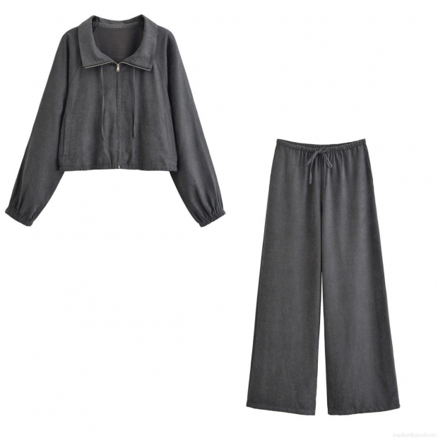 Women's 2-Piece Lounge Set 100% Polyester Zip Up Cropped Jacket and Wide Leg Drawstring Pants Casual Streetwear Autumn Solid Color Leisure Outfit Women's 2-Piece Lounge Set 100% Polyester Zip Up Cropped Jacket and Wide Leg Drawstring Pants Casual Streetwear Autumn Solid Color Leisure Outfit