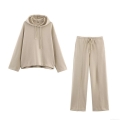 Women's Casual Knit Hooded Sweatshirt and Sweatpants Set 85% Cotton 15% Polyester Long Sleeve Oversized Pullover Straight Leg Lounge Pants Tracksuit Women's Casual Knit Hooded Sweatshirt and Sweatpants Set 85% Cotton 15% Polyester Long Sleeve Oversized Pullover Straight Leg Lounge Pants Tracksuit