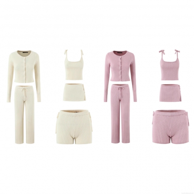 Women's 5-Piece Knit Lounge Set 60% Viscose Ribbed Cardigan Camisole Shorts Skirt And Trousers Autumn Solid Color Soft Streetwear Outfit Women's 5-Piece Knit Lounge Set 60% Viscose Ribbed Cardigan Camisole Shorts Skirt And Trousers Autumn Solid Color Soft Streetwear Outfit