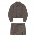 Women Retro Houndstooth Two Piece Set Boucle Tweed Zipper Jacket And Belted Split Mini Skirt Casual British Style Autumn Winter Outfits For Lady Women Retro Houndstooth Two Piece Set Boucle Tweed Zipper Jacket And Belted Split Mini Skirt Casual British Style Autumn Winter Outfits For Lady