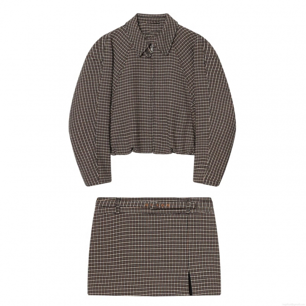 Women Retro Houndstooth Two Piece Set Boucle Tweed Zipper Jacket And Belted Split Mini Skirt Casual British Style Autumn Winter Outfits For Lady Women Retro Houndstooth Two Piece Set Boucle Tweed Zipper Jacket And Belted Split Mini Skirt Casual British Style Autumn Winter Outfits For Lady