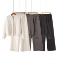 Women's Casual 2 Piece Fleece Tracksuit Set Zipper Stand Collar Bomber Jacket And Wide Leg Sweatpants Soft Knitted Lounge Sport Streetwear Outfit
