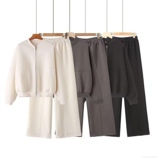 Women's Casual 2 Piece Fleece Tracksuit Set Zipper Stand Collar Bomber Jacket And Wide Leg Sweatpants Soft Knitted Lounge Sport Streetwear Outfit Women's Casual 2 Piece Fleece Tracksuit Set Zipper Stand Collar Bomber Jacket And Wide Leg Sweatpants Soft Knitted Lounge Sport Streetwear Outfit