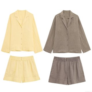 Women's Casual Natural Linen Shirt And Shorts Two-Piece Set Summer Solid Color Loose Breathable Hemp Texture Short Sleeve Outfits Loungewear For Lady Women's Casual Natural Linen Shirt And Shorts Two-Piece Set Summer Solid Color Loose Breathable Hemp Texture Short Sleeve Outfits Loungewear For Lady