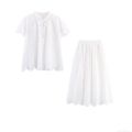 Women's Bohemian Hollow Out Embroidery Two Piece Set 85% Cotton Lace-up V-Neck Short Sleeve Blouse And Elastic Waist A-Line Midi Skirt Sweet White Casual Outfit Women's Bohemian Hollow Out Embroidery Two Piece Set 85% Cotton Lace-up V-Neck Short Sleeve Blouse And Elastic Waist A-Line Midi Skirt Sweet White Casual Outfit