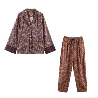 Women's Loungewear Set Piece Vintage Paisley Print Long Sleeve Button Down Shirt Drawstring Pants Comfortable Polyester Sleepwear Streetwear Outfit Women's Loungewear Set Piece Vintage Paisley Print Long Sleeve Button Down Shirt Drawstring Pants Comfortable Polyester Sleepwear Streetwear Outfit