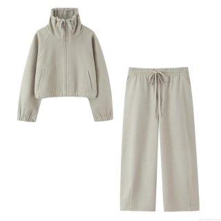 Women's Fashion Casual Two Piece Sweatshirt And Sweatpants Set Polyester High Neck Zip Up Crop Top Drawstring Wide Leg Pants Loungewear Tracksuit For Women Women's Fashion Casual Two Piece Sweatshirt And Sweatpants Set Polyester High Neck Zip Up Crop Top Drawstring Wide Leg Pants Loungewear Tracksuit For Women