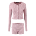 Women's Casual Ribbed Knit 2 Piece Set Cardigan Camisole High Waist Shorts Skirt Wide Leg Pants Solid Color Viscose Blend Loungewear Streetwear Outfits For Women