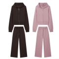 Women's Casual Cotton Blend Hooded Cropped Sweatshirt and Straight Leg Pants Set Fashion Solid Color Zip Up Hoodie Two Piece Loungewear For Women Streetwear