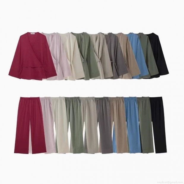 Women's 2 Piece Casual Loungewear Set Japanese Style Wrap Tie V Neck Long Sleeve Top and Wide Leg Pants Soft Solid Color Summer Vacation Outfit Women's 2 Piece Casual Loungewear Set Japanese Style Wrap Tie V Neck Long Sleeve Top and Wide Leg Pants Soft Solid Color Summer Vacation Outfit