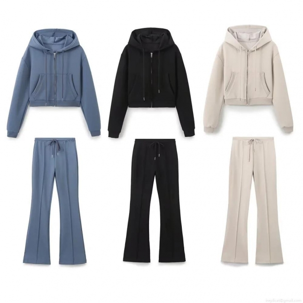 Women's Casual 2 Piece Sportswear Set Hooded Crop Zipper Sweatshirt Top and High Waist Flare Pants Loungewear Tracksuit Outfits Women's Casual 2 Piece Sportswear Set Hooded Crop Zipper Sweatshirt Top and High Waist Flare Pants Loungewear Tracksuit Outfits