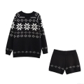 Women's Nordic Snowflake Geometric Knitted Sweater and Shorts Set Two Piece Casual Round Neck Long Sleeve Jacquard Winter Warm Lounge Wear Outfit Women's Nordic Snowflake Geometric Knitted Sweater and Shorts Set Two Piece Casual Round Neck Long Sleeve Jacquard Winter Warm Lounge Wear Outfit