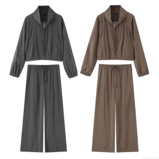 Women's Casual 2 Piece Outfits Micro Wrinkle Zip Up Hooded Jacket And High Waist Wide Leg Pants Set Streetwear Loungewear Tracksuit Women's Casual 2 Piece Outfits Micro Wrinkle Zip Up Hooded Jacket And High Waist Wide Leg Pants Set Streetwear Loungewear Tracksuit