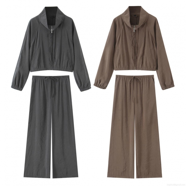 Women's Casual 2 Piece Outfits Micro Wrinkle Zip Up Hooded Jacket And High Waist Wide Leg Pants Set Streetwear Loungewear Tracksuit Women's Casual 2 Piece Outfits Micro Wrinkle Zip Up Hooded Jacket And High Waist Wide Leg Pants Set Streetwear Loungewear Tracksuit