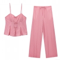 Women's Seersucker Striped Bow Tie Cami Tank Top and Wide Leg Pants Separate Piece Summer Casual Loungewear Outfit for Women Girls Women's Seersucker Striped Bow Tie Cami Tank Top and Wide Leg Pants Separate Piece Summer Casual Loungewear Outfit for Women Girls