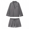 Women's 2 Piece Pajamas Set Contrast Piping Long Sleeve Button Down Shirt and Drawstring Waist Shorts Loungewear Set Home Wear Women's 2 Piece Pajamas Set Contrast Piping Long Sleeve Button Down Shirt and Drawstring Waist Shorts Loungewear Set Home Wear