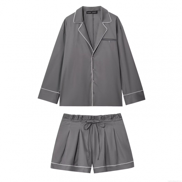 Women's 2 Piece Pajamas Set Contrast Piping Long Sleeve Button Down Shirt and Drawstring Waist Shorts Loungewear Set Home Wear Women's 2 Piece Pajamas Set Contrast Piping Long Sleeve Button Down Shirt and Drawstring Waist Shorts Loungewear Set Home Wear