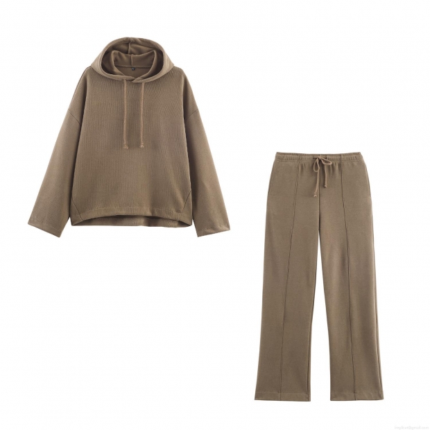 Women's Casual Cotton Blend Knit Hooded Sweatshirt And Wide Leg Pants Two Piece Set Loose Soft Loungewear Tracksuit For Daily Home Wear Women's Casual Cotton Blend Knit Hooded Sweatshirt And Wide Leg Pants Two Piece Set Loose Soft Loungewear Tracksuit For Daily Home Wear