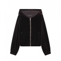 Women's Fashion Velvet Hooded Jacket And Wide Leg Pants Two Piece Set Casual Zip Up Tracksuit Loungewear For Autumn Winter Streetwear