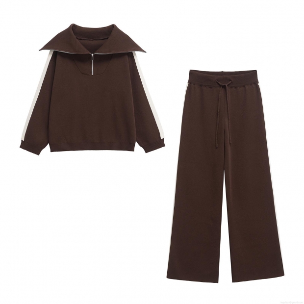 Women's Casual Polyester Two Piece Lounge Set Half Zip Pullover Sweatshirt And Wide Leg Pants With White Side Stripe Autumn Winter Tracksuit Women's Casual Polyester Two Piece Lounge Set Half Zip Pullover Sweatshirt And Wide Leg Pants With White Side Stripe Autumn Winter Tracksuit