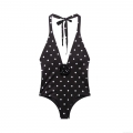 Women's One Piece Swimsuit Vintage Polka Dot Halter Neck Bathing Suit With 3D Rose Flower Sexy Deep V-Neck Slim Fit Beachwear Monokini Women's One Piece Swimsuit Vintage Polka Dot Halter Neck Bathing Suit With 3D Rose Flower Sexy Deep V-Neck Slim Fit Beachwear Monokini