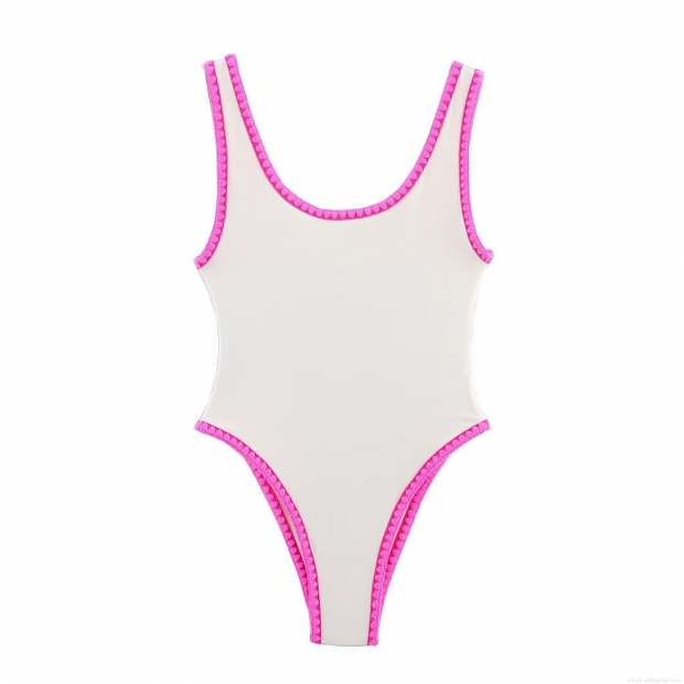 Women's One Piece Swimsuit White Pink Contrast Scalloped Trim High Stretch Beach Swimwear Summer Vacation Bathing Suit For Women Women's One Piece Swimsuit White Pink Contrast Scalloped Trim High Stretch Beach Swimwear Summer Vacation Bathing Suit For Women