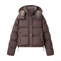 Women Loose Hooded Puffer Bread Jacket Shiny Polyester Padded Winter Warm Coat With Drawstring Hem Casual Solid Color Outerwear For Women Women Loose Hooded Puffer Bread Jacket Shiny Polyester Padded Winter Warm Coat With Drawstring Hem Casual Solid Color Outerwear For Women