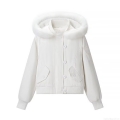 Women's Short Hooded Cotton Padded Jacket With Faux Fur Collar Warm Winter Outerwear Ribbed Cuffs Solid White Loose Fit Puffer Coat For Casual Daily Streetwear Women's Short Hooded Cotton Padded Jacket With Faux Fur Collar Warm Winter Outerwear Ribbed Cuffs Solid White Loose Fit Puffer Coat For Casual Daily Streetwear