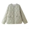 Women's Casual Loose Wave Quilted Jacket 100% Polyester Round Neck Zipper Lightweight Padded Coat For Spring Autumn Daily Wear