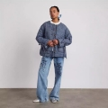 Women's Retro Gingham Quilted Jacket Round Neck Button Down Casual Coat with Ruffles and Drawstring Cuffs Vintage Long Sleeve Outerwear Women's Retro Gingham Quilted Jacket Round Neck Button Down Casual Coat with Ruffles and Drawstring Cuffs Vintage Long Sleeve Outerwear