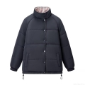 Women's Reversible Puffer Jacket Quilted Padded Winter Coat With Plaid Lining Stand Collar Long Sleeve Windproof Warm Outwear For Daily Streetwear Lady