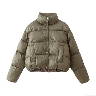 Women's Fashion Stand Collar Puffer Cotton Jacket Short Button Quilted Coat Windproof Warm Long Sleeve Streetwear Outerwear For Women Women's Fashion Stand Collar Puffer Cotton Jacket Short Button Quilted Coat Windproof Warm Long Sleeve Streetwear Outerwear For Women