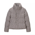 Women's Winter Puffer Jacket Stand Collar Geometric Y-Shape Monogram Print Long Sleeve Warm Quilted Outerwear Coat For Autumn Winter Streetwear