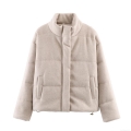 Women's Winter Thick Padded Jacket Stand Collar Loose Fit Warm Puffer Coat With Silk Cotton Filling Streetwear Outerwear For Lady Casual Fashion