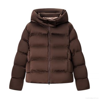 Women's Shiny Hooded Padded Jacket Fashion Loose Horizontal Quilted Winter Coat Warm Windproof Outwear Streetwear Casual Solid Color Polyester Brown Women's Shiny Hooded Padded Jacket Fashion Loose Horizontal Quilted Winter Coat Warm Windproof Outwear Streetwear Casual Solid Color Polyester Brown