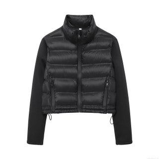 Women's Stand Collar Quilted Padded Jacket Lightweight Patchwork Full Zip Outwear Autumn Winter Casual Streetwear Short Bomber Coat Solid Black Women's Stand Collar Quilted Padded Jacket Lightweight Patchwork Full Zip Outwear Autumn Winter Casual Streetwear Short Bomber Coat Solid Black