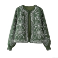 Women's Ethnic Geometric Embroidered Cotton-Padded Jacket Vintage Round Neck Single Breasted Long Sleeve Warm Puffer Outerwear Autumn Winter Streetwear Women's Ethnic Geometric Embroidered Cotton-Padded Jacket Vintage Round Neck Single Breasted Long Sleeve Warm Puffer Outerwear Autumn Winter Streetwear