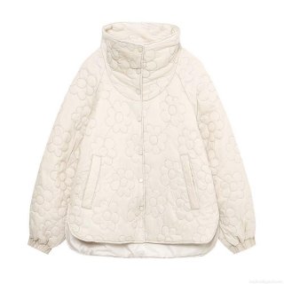 Women's Fashion Flower Shape Quilted Jacket High Neck Button Down Puffer Coat With Polyester Cotton Filling Casual Winter Autumn Streetwear Outerwear For Women Women's Fashion Flower Shape Quilted Jacket High Neck Button Down Puffer Coat With Polyester Cotton Filling Casual Winter Autumn Streetwear Outerwear For Women