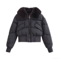 Women's Short Puffer Jacket With Detachable Faux Fur Collar Long Sleeve Quilted Cotton Padded Outerwear Windproof Winter Coat For Ladies Streetwear Women's Short Puffer Jacket With Detachable Faux Fur Collar Long Sleeve Quilted Cotton Padded Outerwear Windproof Winter Coat For Ladies Streetwear