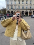 Women's European Street Style Quilted Padded Jacket 100% Polyester Lightweight Warm Round Neck Single Breasted Diamond Pattern Loose Fit Outerwear For Winter Daily Street Travel Ladies