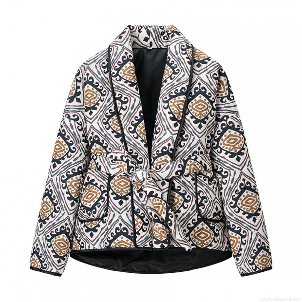 Ethnic Geometric Print Quilted Jacket With Waist Tie Women's Long Sleeve V-Neck Polyester Padded Outerwear Winter Casual Warm Streetwear Coat Ethnic Geometric Print Quilted Jacket With Waist Tie Women's Long Sleeve V-Neck Polyester Padded Outerwear Winter Casual Warm Streetwear Coat