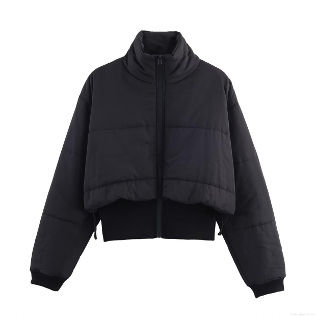 Women's Short Puffer Jacket Stand Collar Solid Black Quilted Padded Coat With Polyester Fiber Fill Warm Winter Outwear Streetwear Zip Up Jacket For Women Women's Short Puffer Jacket Stand Collar Solid Black Quilted Padded Coat With Polyester Fiber Fill Warm Winter Outwear Streetwear Zip Up Jacket For Women